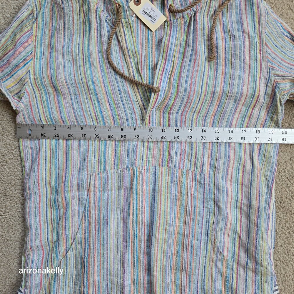 The Salting Linen Hoodie Coverup Tunic Size 000 Colorful Stripe Unisex - Picture 7 of 13
